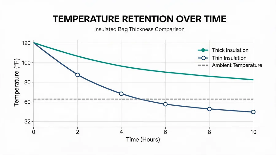 Graph comparing temperature retention over time for two insulated bag designs