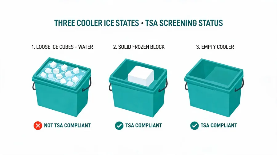 Diagram comparing ice states in a cooler for TSA screening