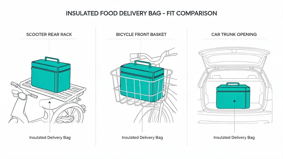 Diagram comparing food delivery bag insulated sizes against vehicle cargo areas