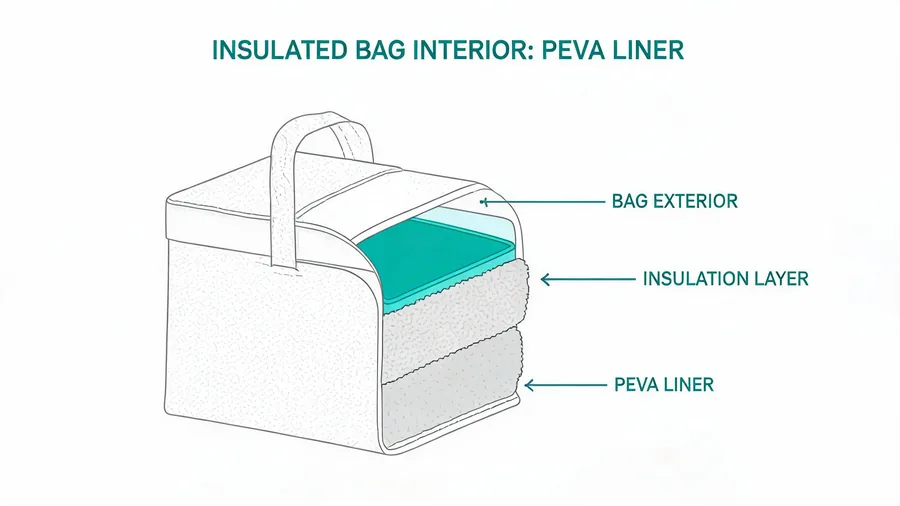 Interior of insulated lunch bag with wipeable PEVA liner