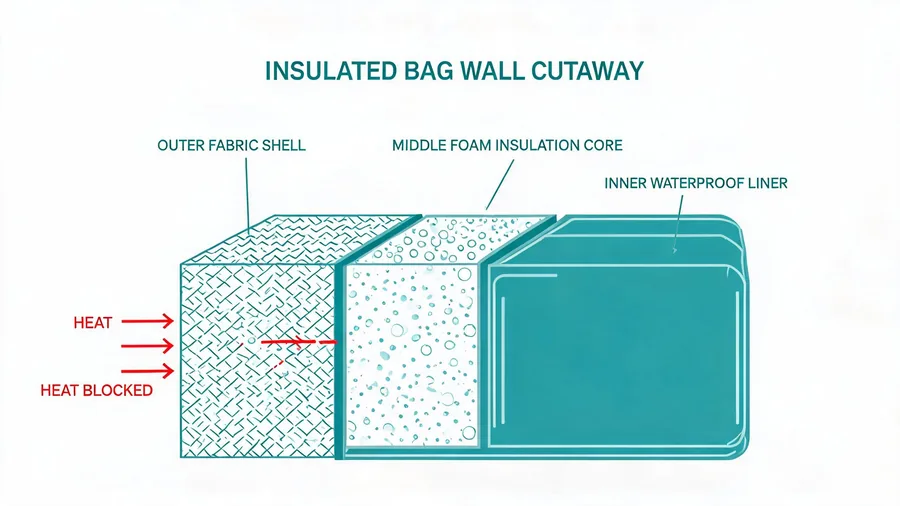Cutaway diagram showing the insulation layers of a cooler bag wall
