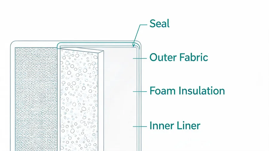Cross-section of wholesale lunch bag insulation and liner layers
