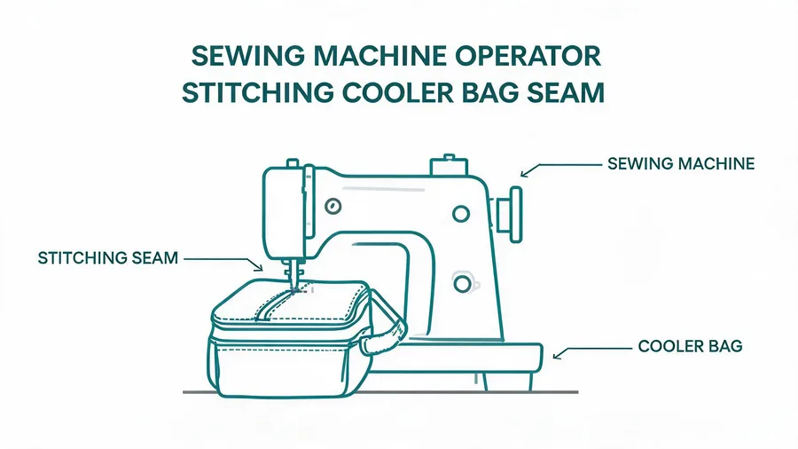 sewing a sealed seam on a cooler bag in production